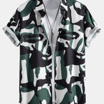Colorblock Print Shirt & Swim Shorts Set