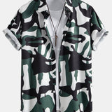 Colorblock Print Shirt & Swim Shorts Set