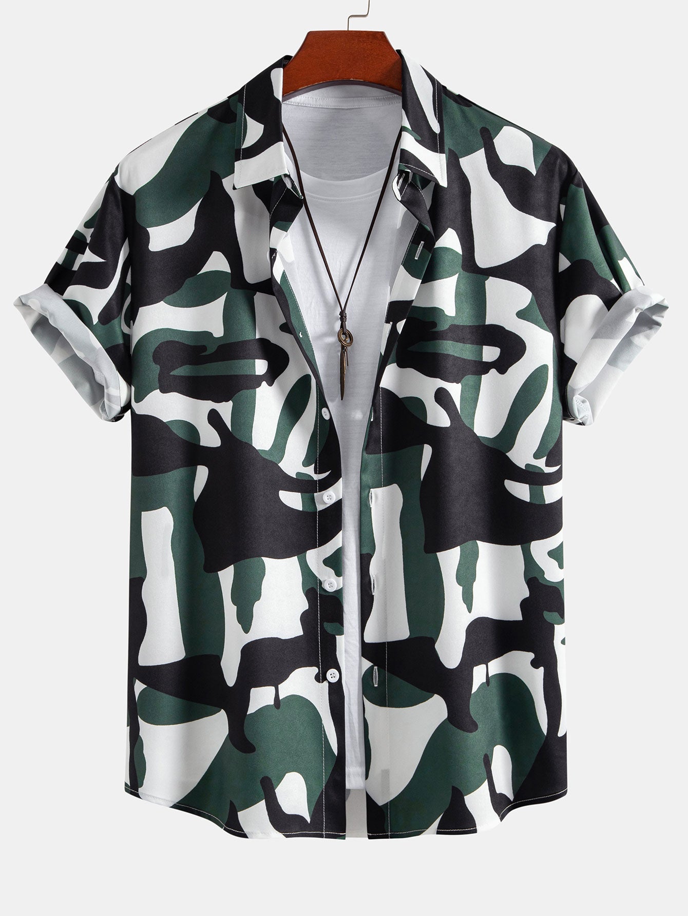 Colorblock Print Shirt & Swim Shorts Set