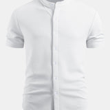 Muscle Fit Textured Stand Collar Shirt