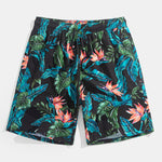 Tropical Plants Print Shirt & Drawstring Swim Shorts Set