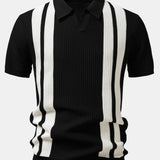 Stripe Johnny Collar Knit Polo & Slim Fit Tapered Trousers Set