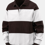 Contrast Corduroy Polo Sweatshirt & Corduroy Jogger Pants Set