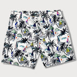 Linen Rayon Blend Shirt & Palm Tree Sailboat Print Swim Shorts Set