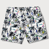 Linen Rayon Blend Shirt & Palm Tree Sailboat Print Swim Shorts Set