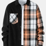 Long Sleeve Plaid Corduroy Patchwork Shirt