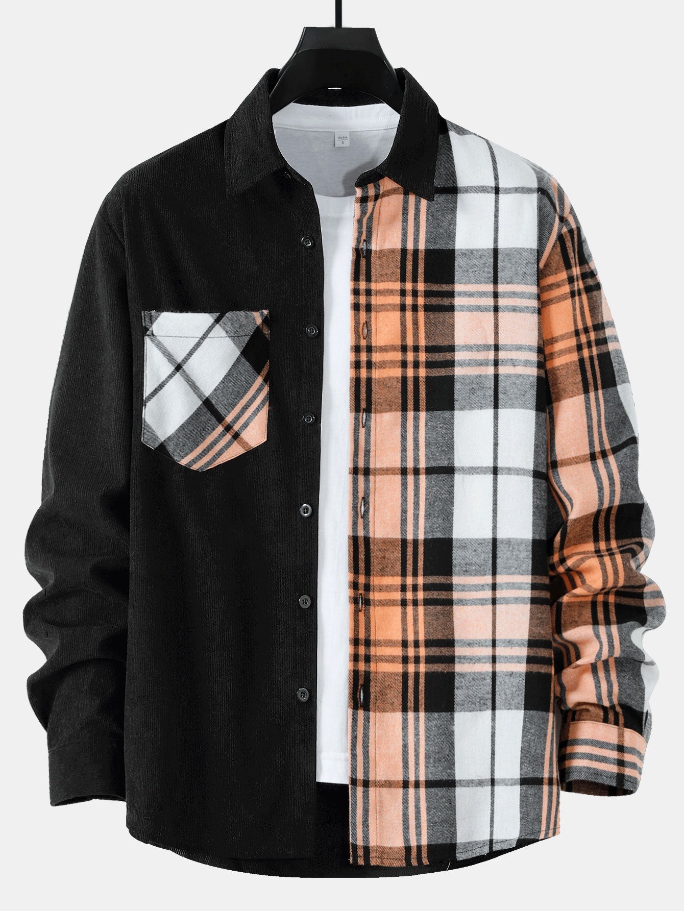 Long Sleeve Plaid Corduroy Patchwork Shirt