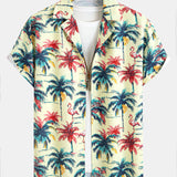 Relax Fit Flamingo Tropical Palm Tree Print Shirt & Swim Short Set