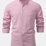 3 Pieces Seersucker Striped Stand Collar Shirt