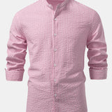 3 Pieces Seersucker Striped Stand Collar Shirt