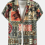 Palm Tree Turtle Ethnic Geometry Print Shirt & Swim Shorts Set