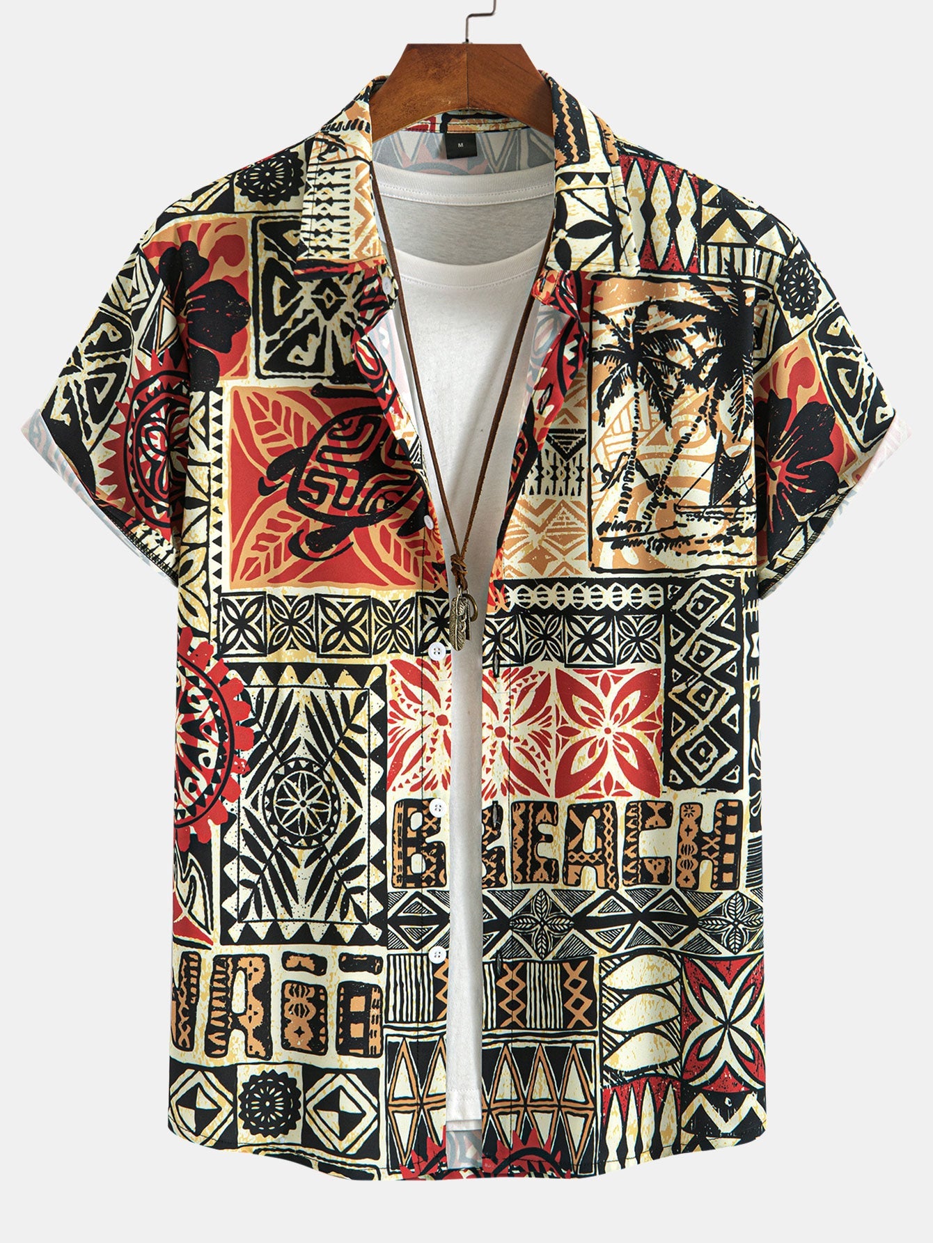 Palm Tree Turtle Ethnic Geometry Print Shirt & Swim Shorts Set