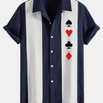 Poker Print Linen Patchwork Bowling Shirt