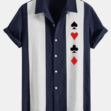 Poker Print Linen Patchwork Bowling Shirt
