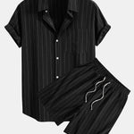 Linen Striped Shirt & Drawstring Shorts Set