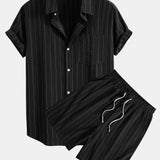 Linen Striped Shirt & Drawstring Shorts Set