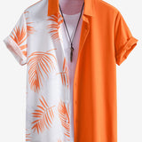 Leaf Print Patchwork Shirt & Swim Shorts Set