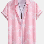 Palm Tree Island Print Shirt & Drawstring Swim Shorts Set