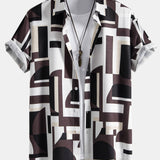 Geometry Colorblock Print Shirt & Swim Shorts Set