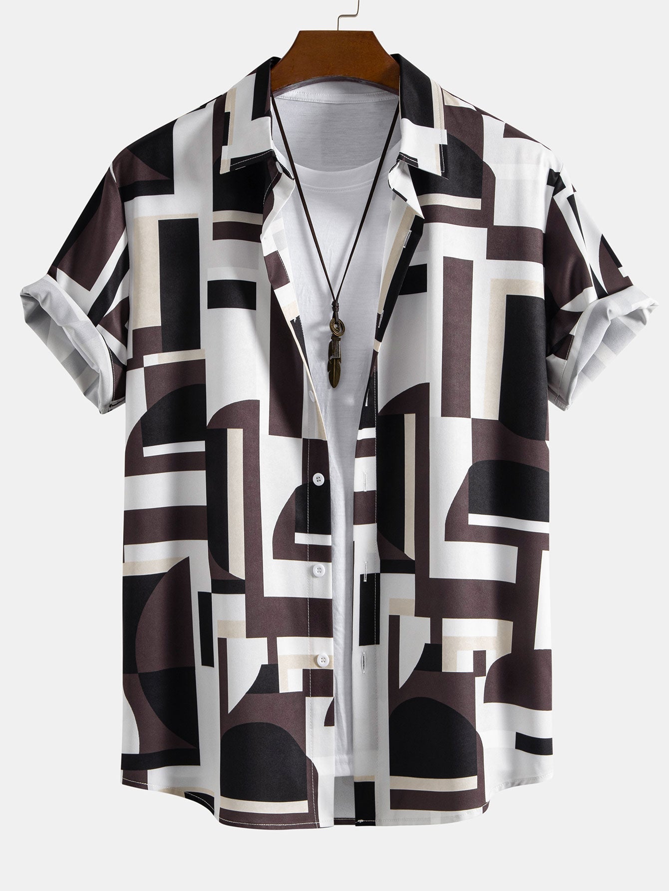 Geometry Colorblock Print Shirt & Swim Shorts Set