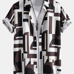 Geometry Colorblock Print Button Up Shirt