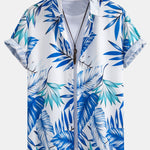 Tropical Leaves Print Shirt & Man Mid Length Drawstring Swim Shorts Set