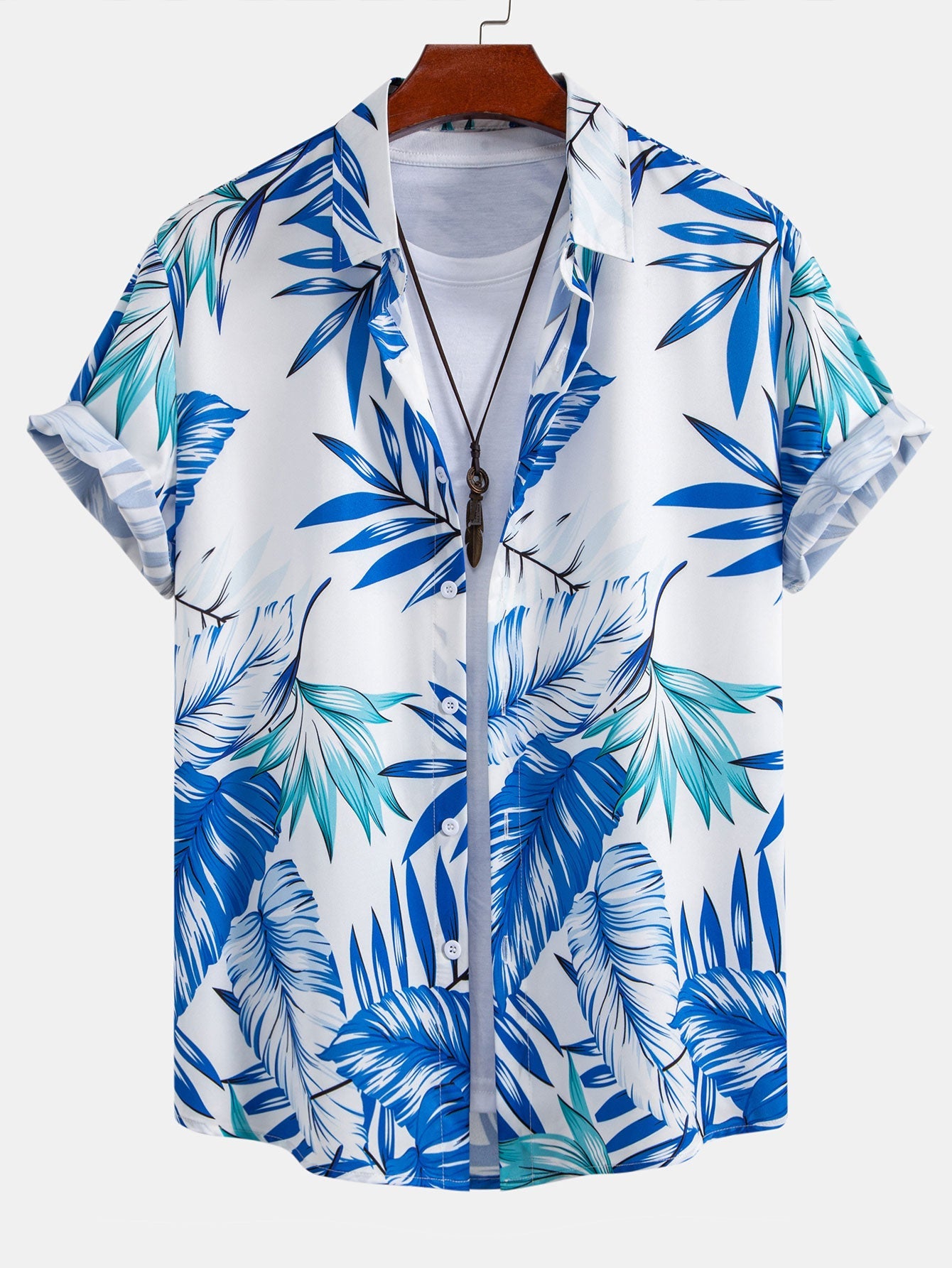 Tropical Leaves Print Button Up Shirt