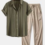 Geometric Striped Jacquard Shirt & Crinkle Textured Pants Set