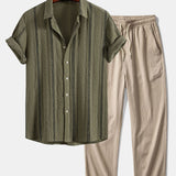 Geometric Striped Jacquard Shirt & Crinkle Textured Pants Set
