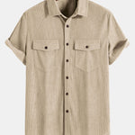 Short Sleeve Patch Pockets Corduroy Shirt