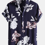 Flowers Print Turndown Collar Shirts