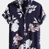Flowers Print Turndown Collar Shirts