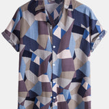 Geometric Color Block Cotton Shirts
