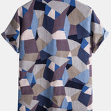 Geometric Color Block Cotton Shirts