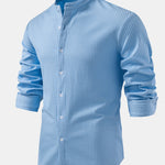 Long Sleeve Muscle Fit Ribbed Stand Collar Shirt