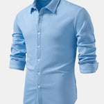 Long Sleeve Muscle Fit Ribbed Button Up Shirt