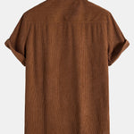 Short Sleeve Patch Pockets Corduroy Shirt