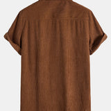Short Sleeve Patch Pockets Corduroy Shirt