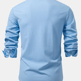 Long Sleeve Muscle Fit Ribbed Stand Collar Shirt