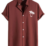 Palm Tree Print Stand Collar Shirt