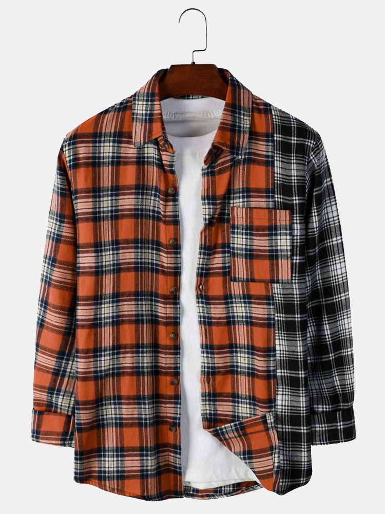 Contrast Plaid Shirt with Pocket