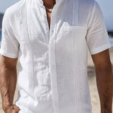 LINEN BLEND STAND COLLAR SHIRT FOR MEN