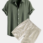 Linen Rayon Blend Shirt & Linen Drawstring Shorts Set