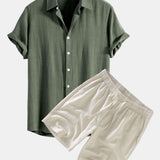 Linen Rayon Blend Shirt & Linen Drawstring Shorts Set