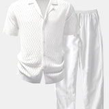 Zig Zag Open Knit Shirt & Straight Leg Linen Pants Set