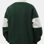 Color Block Patchwork Polo Sweatshirt & Slit Hem Stripe Pants Set
