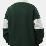 Color Block Patchwork Polo Sweatshirt & Slit Hem Stripe Pants Set