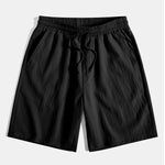 Geometric Jacquard Eyelet Cuban Shirt & Crinkled Textured Drawstring Shorts Set