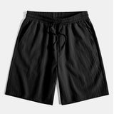 Geometric Jacquard Eyelet Cuban Shirt & Crinkled Textured Drawstring Shorts Set
