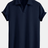 Short Sleeved V-Neck Ribbed Polo & Straight Leg Ribbed Pants Set